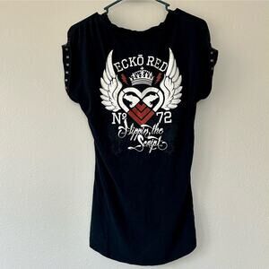 Vintage ecko red graphic heart wings studded Y2K 90s gothic emo biker tunic M